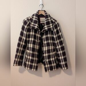Esprit Women's Plaid Jacket - Burgundy, Black and Cream Size 2 Y2K
